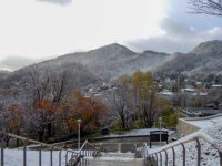 Snow and Autumn Leaves In Asahiyama Memorial Park