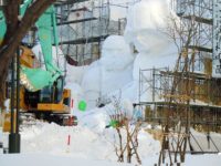 Big Snow Statues of Sapporo Snow Festival 2015 in progress