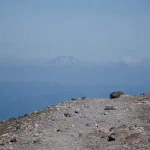 Mount Yotei faintly visible from the summit of Mount Tarumae