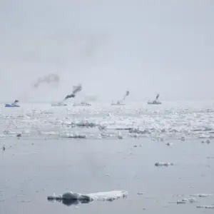 Fishing Boats Trapped in Drift Ice in Rausu